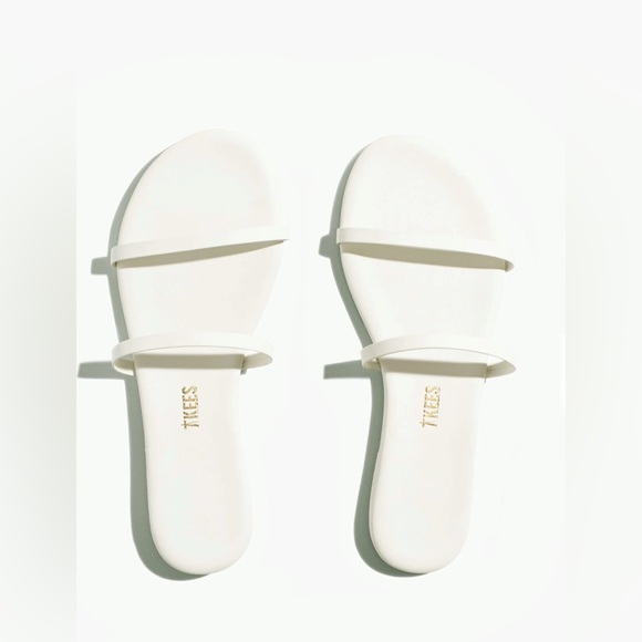 TKEES Shoes - NWOT Tkees Gemma White Leather Flat Strappy Sandal Minimalist Sz 10 Beach
